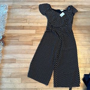 Size large, polka dot, black and white one piece romper, shortsleeved